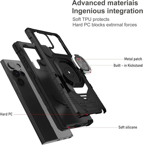 AILiber لـ Samsung Galaxy S23 Ultra Plost Case ، Samsung S23 Ultra 5G Case with Screen Surtector ، Ring Rigstand for Magnetic Car ، in Kuwait