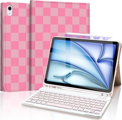 for iPad Air 11-inch (M3/M2-2025/2024) Case with Keyboard, Wireless Keyboard Cover with Pencil Holder for Air 10.9 Inch (5th/4th-2022/2020), Checkered Plaid Brown-White in Saudi Arabia