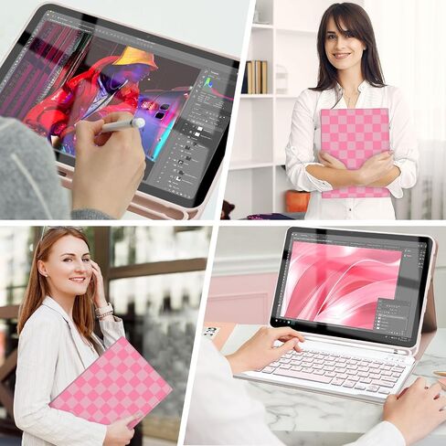 for iPad Air 11-inch (M3/M2-2025/2024) Case with Keyboard, Wireless Keyboard Cover with Pencil Holder for Air 10.9 Inch (5th/4th-2022/2020), Checkered Plaid Brown-White in Saudi Arabia