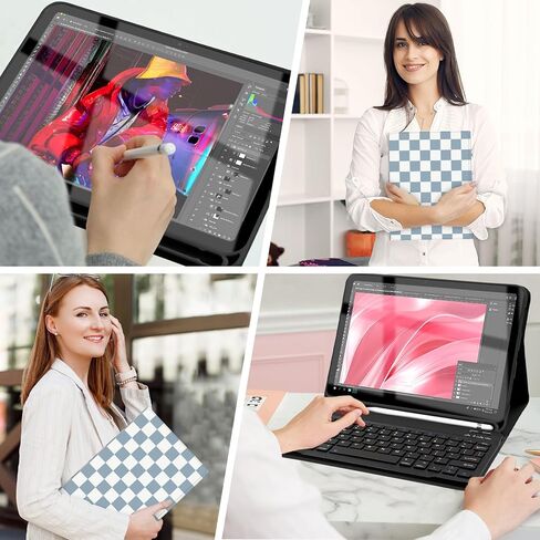 for iPad Air 11-inch (M3/M2-2025/2024) Case with Keyboard, Wireless Keyboard Cover with Pencil Holder for Air 10.9 Inch (5th/4th-2022/2020), Checkered Plaid Brown-White in Kuwait