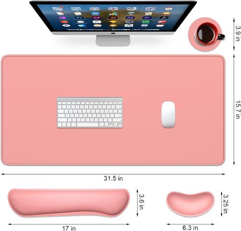مجموعة وسادة الماوس من لوحة المفاتيح DAPESUOM ، 4pcs ممتدة كبيرة XXL Mousepad + Mouse Wrist Wrist Cushion + Memory Foam لوحة المفاتيح دعم المعصم + كوب كوستر ، Pink 31.5x15.7in لوحة مكتب للمكتب المنزلي in Kuwait