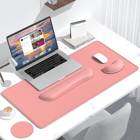مجموعة وسادة الماوس من لوحة المفاتيح DAPESUOM ، 4pcs ممتدة كبيرة XXL Mousepad + Mouse Wrist Wrist Cushion + Memory Foam لوحة المفاتيح دعم المعصم + كوب كوستر ، Pink 31.5x15.7in لوحة مكتب للمكتب المنزلي in Kuwait