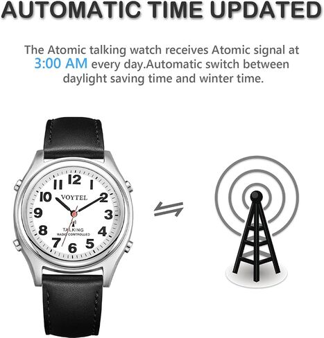 RUNCAR Elegant Mens Jumbo LCD American English Accent Atomic Talking Watch with Genuine Leather Strap,Speaks The Time, Date or Alarm time for Elderly, Impaired Sight or Blind in Kuwait
