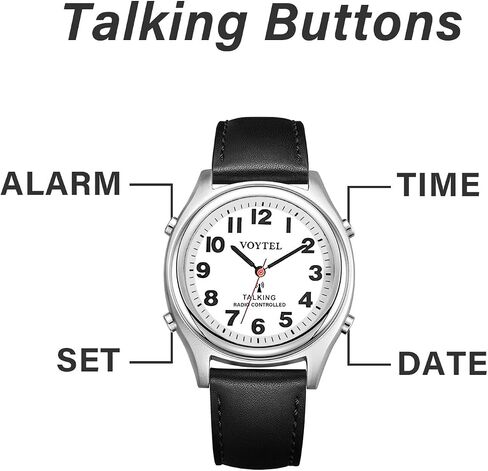 RUNCAR Elegant Mens Jumbo LCD American English Accent Atomic Talking Watch with Genuine Leather Strap,Speaks The Time, Date or Alarm time for Elderly, Impaired Sight or Blind in Kuwait
