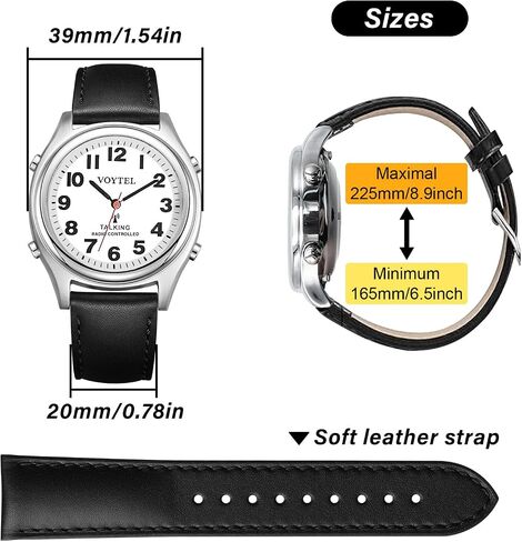 RUNCAR Elegant Mens Jumbo LCD American English Accent Atomic Talking Watch with Genuine Leather Strap,Speaks The Time, Date or Alarm time for Elderly, Impaired Sight or Blind in Kuwait