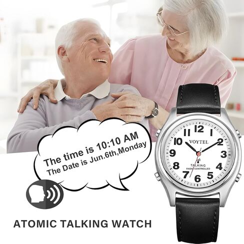 RUNCAR Elegant Mens Jumbo LCD American English Accent Atomic Talking Watch with Genuine Leather Strap,Speaks The Time, Date or Alarm time for Elderly, Impaired Sight or Blind in Kuwait