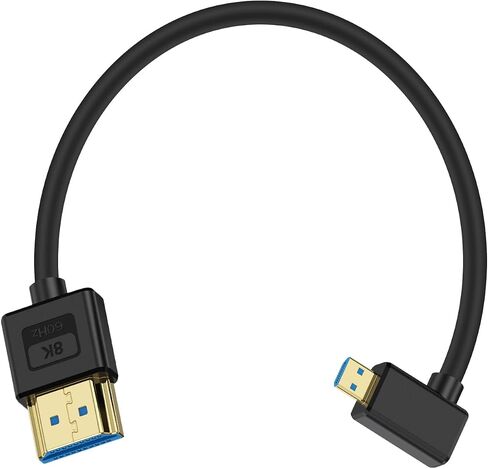 Poyiccot Micro HDMI to HDMI Cable 1ft, 48Gbps, 8K@60Hz, 4K@120Hz, Right Angle 90 Degree, Ultra Thin & Short & Flexible, Compatible with Camera, Camcorder, Tablet, Monitor, HDTV in Saudi Arabia