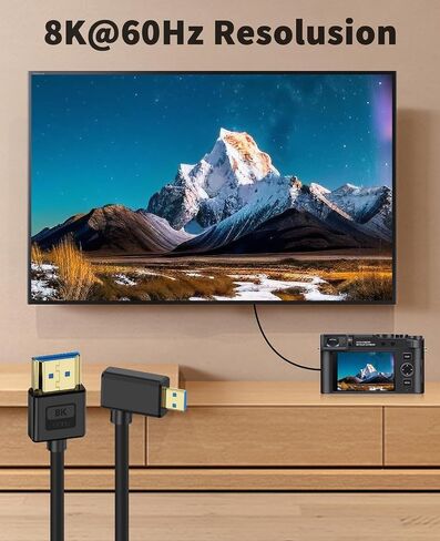 Poyiccot Micro HDMI to HDMI Cable 1ft, 48Gbps, 8K@60Hz, 4K@120Hz, Right Angle 90 Degree, Ultra Thin & Short & Flexible, Compatible with Camera, Camcorder, Tablet, Monitor, HDTV in Saudi Arabia