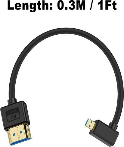 Poyiccot Micro HDMI to HDMI Cable 1ft, 48Gbps, 8K@60Hz, 4K@120Hz, Right Angle 90 Degree, Ultra Thin & Short & Flexible, Compatible with Camera, Camcorder, Tablet, Monitor, HDTV in Saudi Arabia