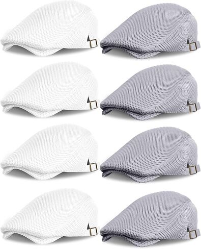 Chuarry 8 Pack Men's Mesh Flat Cap Breathable Summer Newsboy Hat Cabbie Driving Hats for Men in Kuwait