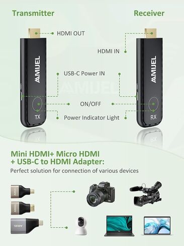 𝟐𝟎𝟐𝟓 𝐔𝐩𝐠𝐫𝐚𝐝𝐞 𝐔𝐩𝐠𝐫𝐚𝐝𝐞 اللاسلكي اللاسلكي HDMI ، والمكونات ، والتوصيل والتشغيل مع 3 محولات HDMI ، و 98 قدم/5 جيجا هرتز HDMI لاسلكي للمراقبة ، HDTV ، البث الفيديو/الصوت ، الكاميرات ، كمبيوتر محمول ، Projetor in Kuwait