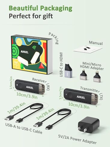 𝟐𝟎𝟐𝟓 𝐔𝐩𝐠𝐫𝐚𝐝𝐞 𝐔𝐩𝐠𝐫𝐚𝐝𝐞 اللاسلكي اللاسلكي HDMI ، والمكونات ، والتوصيل والتشغيل مع 3 محولات HDMI ، و 98 قدم/5 جيجا هرتز HDMI لاسلكي للمراقبة ، HDTV ، البث الفيديو/الصوت ، الكاميرات ، كمبيوتر محمول ، Projetor in Kuwait