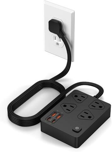 حامي ترجمة قطاع الطاقة مع منافذ 20W USB C ، 6 أقدام توصيل مسطح سلك الحائط التثبيت 4 المنافذ ، محطة شحن USB السريعة 1080J (أسود) in Kuwait