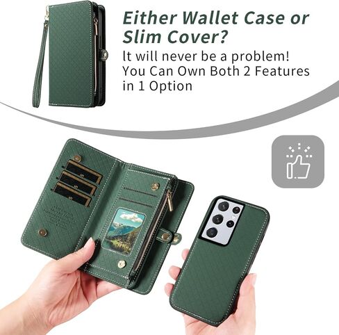 حالة هاتف ASUWISH لـ Samsung Galaxy S21 Ultra 5G SHIPPER WALLET COLLEALE DISACHIPE مع حامي شاشة زجاجية تقلبات Crossbody STRAP STRAP S21ULTRA 21S S 21 21ULTRA G5 GREEN in Kuwait