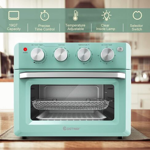 MAT EXPERT 7 in 1 Convection Air Toaster Oven, 1550W 19 QT Countertop Oven Toast Cooker w/1-60 Min Timer, 250-450°F Temp Control, Air Fry, Bake, Broil, Toast, Warm for Pizza/Chicken/Cookies (Green) in Saudi Arabia