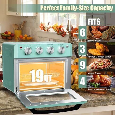 MAT EXPERT 7 in 1 Convection Air Toaster Oven, 1550W 19 QT Countertop Oven Toast Cooker w/1-60 Min Timer, 250-450°F Temp Control, Air Fry, Bake, Broil, Toast, Warm for Pizza/Chicken/Cookies (Green) in Saudi Arabia