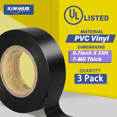 White Electrical Tape, UL Approved, Industrial Grade Electrical Tape, Multipurpose Electric Tape for Wrapping Wiring Harness, Electric Insulating, 0.7in X 33ft (3 Pack) in Kuwait