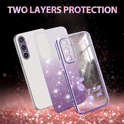 for Samsung Galaxy S25 Case Glitter with Crossbody Lanyard Strap for Women Girls, Sparkle Bling Shiny Girly Phone Cover Cute Flowers Floral Case for Galaxy S25 5G YSS Purple in Saudi Arabia