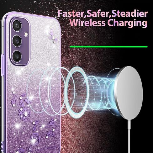 for Samsung Galaxy S25 Case Glitter with Crossbody Lanyard Strap for Women Girls, Sparkle Bling Shiny Girly Phone Cover Cute Flowers Floral Case for Galaxy S25 5G YSS Purple in Saudi Arabia