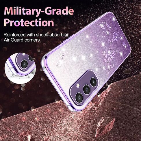 for Samsung Galaxy S25 Case Glitter with Crossbody Lanyard Strap for Women Girls, Sparkle Bling Shiny Girly Phone Cover Cute Flowers Floral Case for Galaxy S25 5G YSS Purple in Saudi Arabia