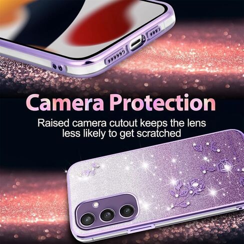 for Samsung Galaxy S25 Case Glitter with Crossbody Lanyard Strap for Women Girls, Sparkle Bling Shiny Girly Phone Cover Cute Flowers Floral Case for Galaxy S25 5G YSS Purple in Saudi Arabia