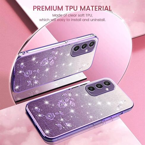 for Samsung Galaxy S25 Case Glitter with Crossbody Lanyard Strap for Women Girls, Sparkle Bling Shiny Girly Phone Cover Cute Flowers Floral Case for Galaxy S25 5G YSS Purple in Saudi Arabia