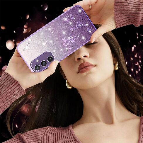 for Samsung Galaxy S25 Case Glitter with Crossbody Lanyard Strap for Women Girls, Sparkle Bling Shiny Girly Phone Cover Cute Flowers Floral Case for Galaxy S25 5G YSS Purple in Saudi Arabia