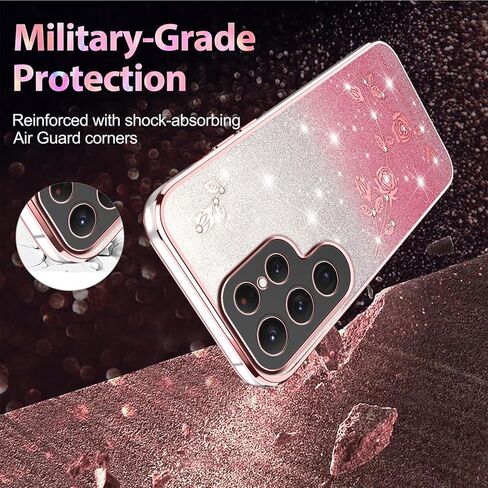 for Samsung Galaxy S25 Case Glitter with Crossbody Lanyard Strap for Women Girls, Sparkle Bling Shiny Girly Phone Cover Cute Flowers Floral Case for Galaxy S25 5G YSS Purple in Kuwait