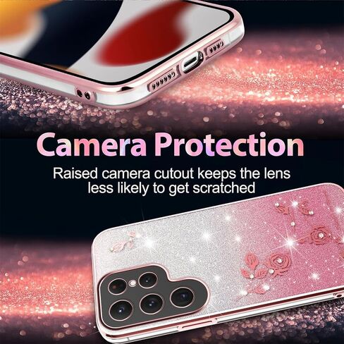 for Samsung Galaxy S25 Case Glitter with Crossbody Lanyard Strap for Women Girls, Sparkle Bling Shiny Girly Phone Cover Cute Flowers Floral Case for Galaxy S25 5G YSS Purple in Kuwait