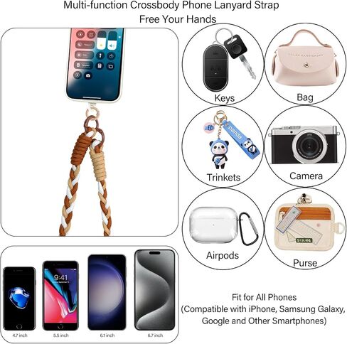 Phone Lanyard, Cellphone Neck Strap, 2× Tether Tab, 1× Zipper Pouch, Universal Lanyard for Women, Weave Clip and Go Phone Strap with Wallet for Smartphones, Black+Gray in Saudi Arabia
