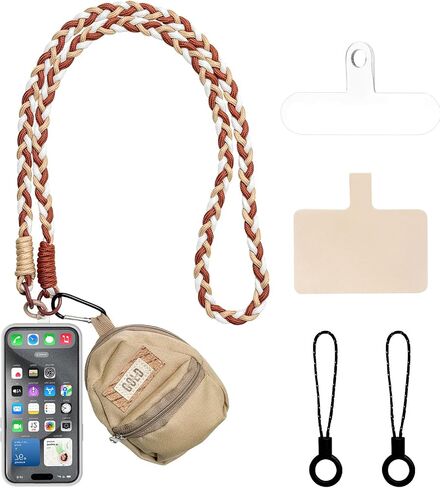 Phone Lanyard, Cellphone Neck Strap, 2× Tether Tab, 1× Zipper Pouch, Universal Lanyard for Women, Weave Clip and Go Phone Strap with Wallet for Smartphones, Black+Gray in Saudi Arabia
