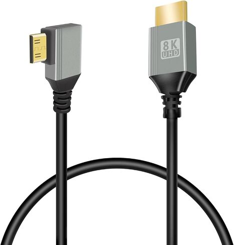 Gelrhonr 8k mini hdmi إلى كابل HDMI ، 90 درجة Mini HDMI ذكر إلى HDMI ذكر 48GBPS دعم السرعة عالية 8K@60Hz Video4K@144Hz للكاميرا ، كاميرا الفيديو HDTV المحمول (الزاوية اليمنى Mini HDMI 0.5m) in Kuwait