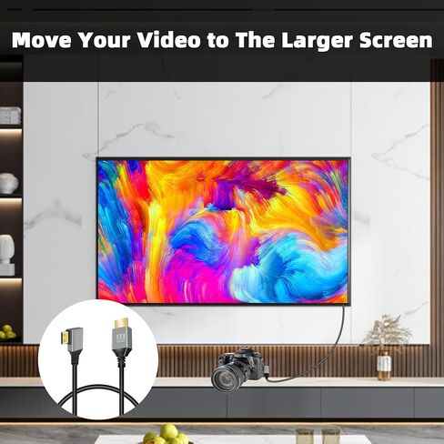 Gelrhonr 8k mini hdmi إلى كابل HDMI ، 90 درجة Mini HDMI ذكر إلى HDMI ذكر 48GBPS دعم السرعة عالية 8K@60Hz Video4K@144Hz للكاميرا ، كاميرا الفيديو HDTV المحمول (الزاوية اليمنى Mini HDMI 0.5m) in Kuwait