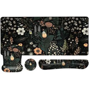 MOSISO Desk Pad Mat Keyboard Mouse Pad Set, Large Gaming Mouse Pad&Keyboard Wrist Rest&Mouse Pad with Wrist Rest&Coaster, Ergonomic Non-Slip Mousepad with Memory Foam for Home Office, Vintage Plants
