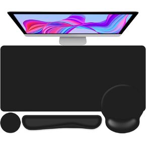 Mouse Pad Desk Pad Protector, Keyboard Wrist Rest + Mouse Pad Wrist Rest +Coaster, Large Gaming Pad for Computer Keyboard Laptop, XXL Desk Mat Writing Pad for Office and Home, Pink