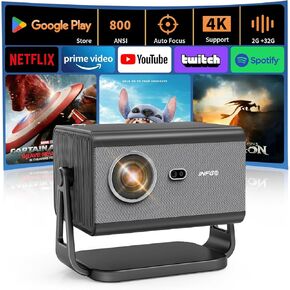 4K Projector with Wifi and Bluetooth 800ANSI, INFGO Movie Theater Projector with NETFLIX/Prime Video/YouTube Built-in, Dual App Store