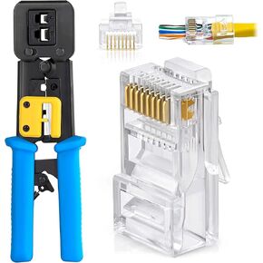 GTZ Bundle – 2 Items: RJ45 Crimp Tool + 100 Pack of Cat6 Pass Through Connectors.