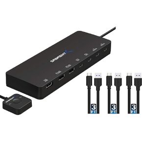 SABRENT 2-Port USB Type-C KVM Switch with 60 Watt Power Delivery Option + [3-Pack] 22AWG Premium 3ft USB-C to USB A 3.0