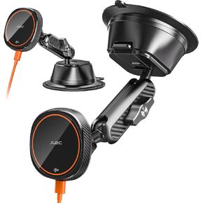 A2C Qi2 15W Wireless Charger for MagSafe Car Mount Charger Magnetic Suction Cup Phone Holder for iPhone 16/15/14/13/12, Adjustable Aluminum Alloy Arm, Windshield/Dashboard, Fast Charging