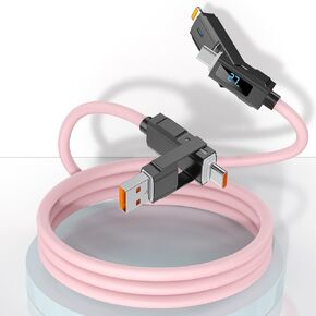 Multi 4 in 1 USB C Pink Cable LED Display Lightning Charge Cable,60W Fast Charger&Data Transfer,Chubby Silicone iPhone iPad Charger with Lightning/Type C/USB A for Apple iPhone 16/15/14,Samsung-5FT