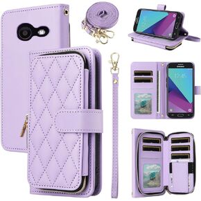 Argyle Wallet Case for Samsung Galaxy J7 Prime 2017 J 7 Skypro Sky Pro J7V V S727VL with Wrist Strap Shoulder Strap, 9+ Card Slots Zipper Purse Phone Cover for Halo 7J Perx J7prime Green