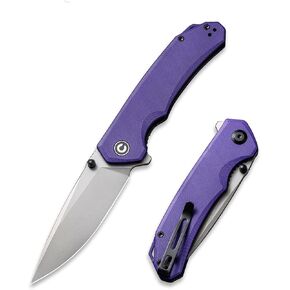 CIVIVI Brazen Folding Pocket Knife,3.5-Inch 14C28N PlainEdge Blade,Outdoor Camping Hiking Knife with Thumb Stud and Flipper opener,G-10 Handle Tool for EDC C2102A (Purple)