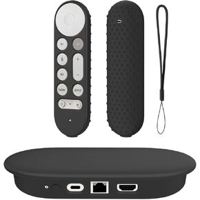 Silicone Cover Case for Google TV Streamer 4K 2024 ，Protective Sleeve Set for Google TV Streamer 4K Host Box +Voice Remote,Anti-Slip Scratch Shock Protection (Black)