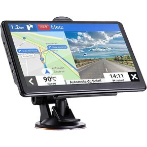 تنقل GPS للسيارة （7 بوصة） شاشة تعمل باللمس النحيف اتجاه الصوت الحقيقي ， USA EDITION 2025 (تحديثات الحياة المجانية) توجيه الصوت والمسار بالسرعة والسرعة والتحذير الأحمر.