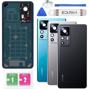 Back Glass Replacement for Xiaomi 12T Pro Back Cover Rear Housing with Camera Lens + Repair Tool Kit Genuine Rear Glass (Black)