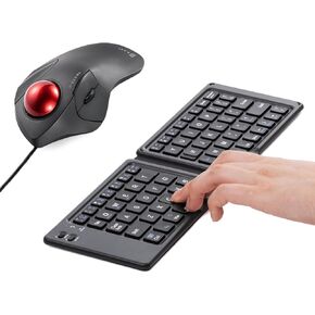 SANWA Finger Trackball Mouse and Bluetooth Foldable Keyboard Set, Programmable Silent Buttons, 44mm Index Rollerball Mice, Portable Wireless Folding Keyboard, Compatible with Mac, Laptop, Windows, PC