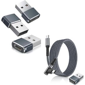 Basesailor USB Male to USB C Female Adapter Bundle with Right-Angled USB C to C 100W Cable, Compatible with MacBook Pro,iPad Air 4 5 5th Mini 6 Generation,Surface Go 2,Samsung Galaxy S20 S21 S22