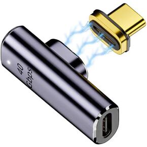 Fidioto 40GBPS ADAPTER MAGNECT ADAPTER ، USB C 90 درجة 24 دبابيس مع PD 140W شحن سريع USB4 8K 60Hz لـ Thunderbolt 3/4 ، MacBook Pro/Air وأكثر من نوع C من النوع C (1Pack)