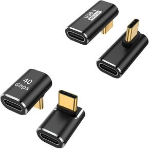 AuviPal USB-C 90 Degree Adapter (Two Styles), 100W USB-C Male to Female Right Angle Extender Connector for Steam Deck, Meta Quest, MacBook, Smart Tablet & Phone - Black