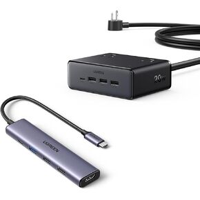 UGREEN Revodok 105 USB C Hub 5 in 1 Multiport Adapter 4K HDMI, 100W Power Delivery Bundle with 20W GaN Charging Station